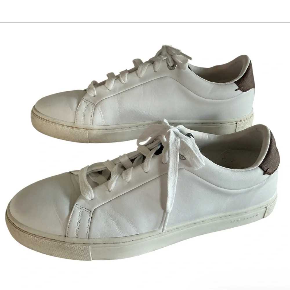Ted Baker Men's White Low Top Leather Sneakers Size 10.5